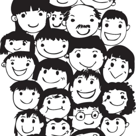 Glade børne ansigter der smiler