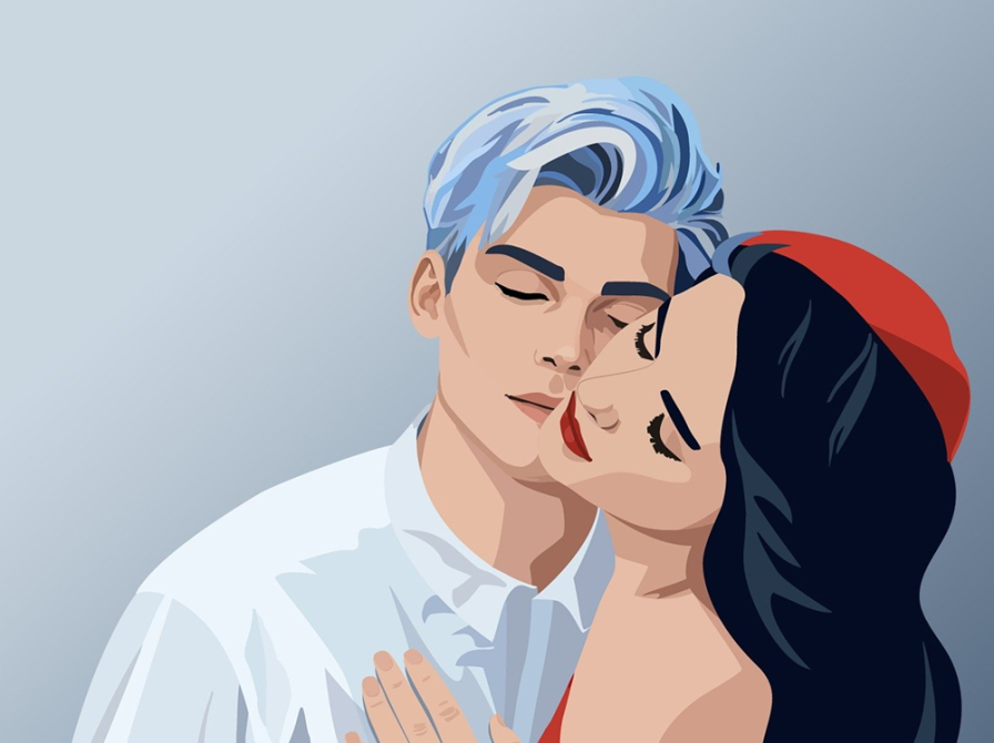 Grafik af ungt par i omfavnelse